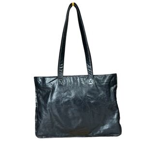 Latico Black Leather Tote Shoulder Bag with Interior Floral Lining